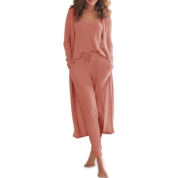 トップス LONG SLLEVE LOUNGE CARDIGAN 3 Women 3 Piece Knit Loungeset, Long Sleeve Cardigan